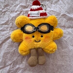 Yellow Plush Star Charm Keychain with Goggles